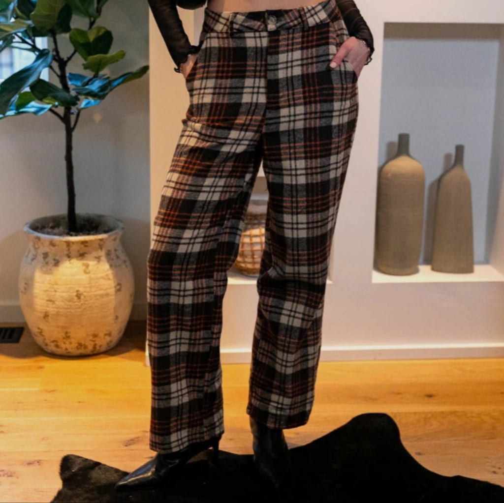 Hyfve Plaid Wide-Leg Pants Flannel Cozy Size L